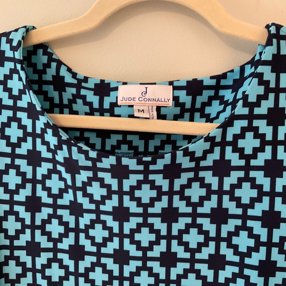 Jude Connally Aqua and Navy Geometric Print Sleeveless Top